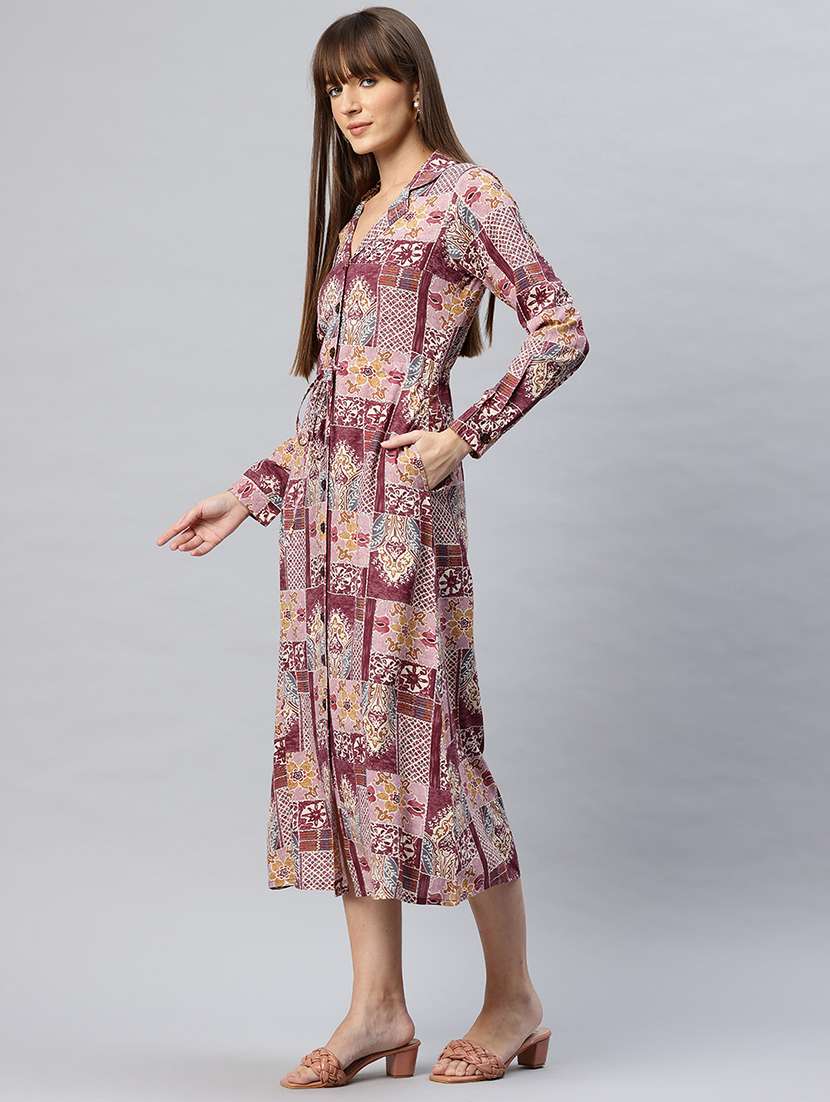 women printed lapel neck shirt dress - 21887816 -  Standard Image - 2