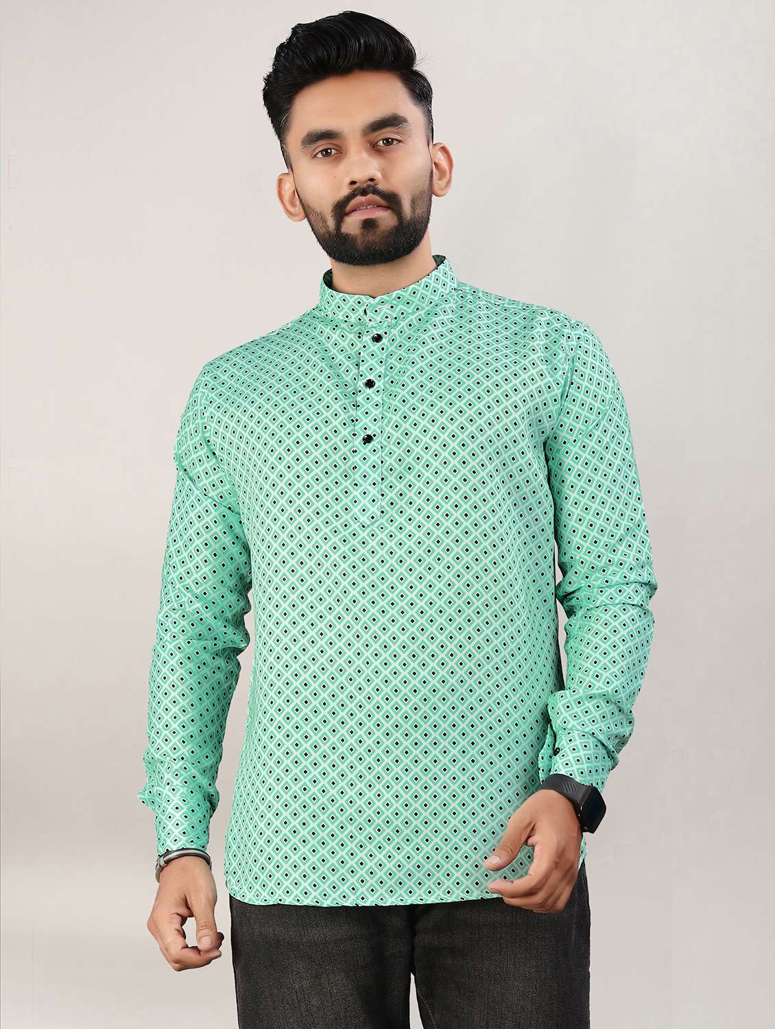 men printed long sleeve regular fit casual shirt