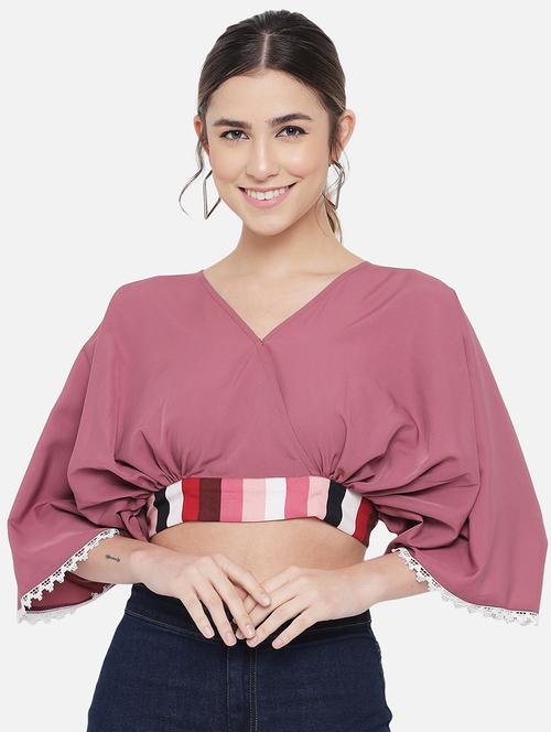 women solid batwing sleeves crop top - 21898928 -  Standard Image - 0