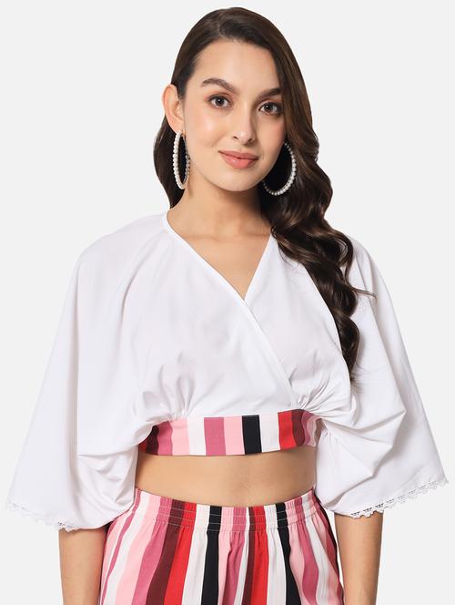 women solid batwing sleeves crop top - 21898929 - Standard Image - 0