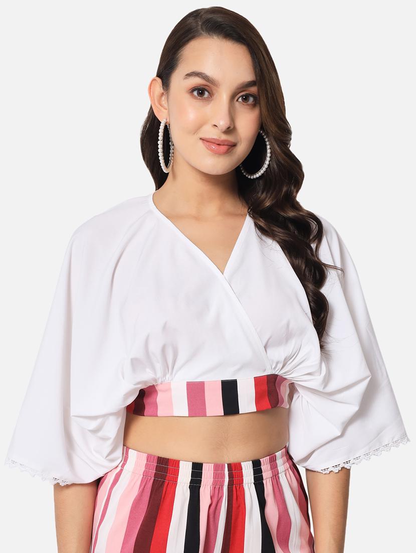 women solid batwing sleeves crop top - 21898929 - Zoom Image - 0