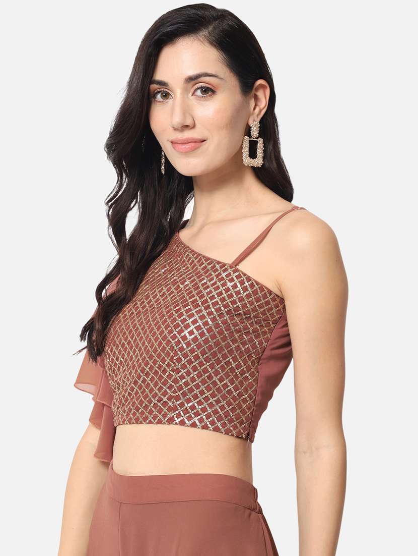women embellished single shoulder crop top - 21898932 -  Standard Image - 2