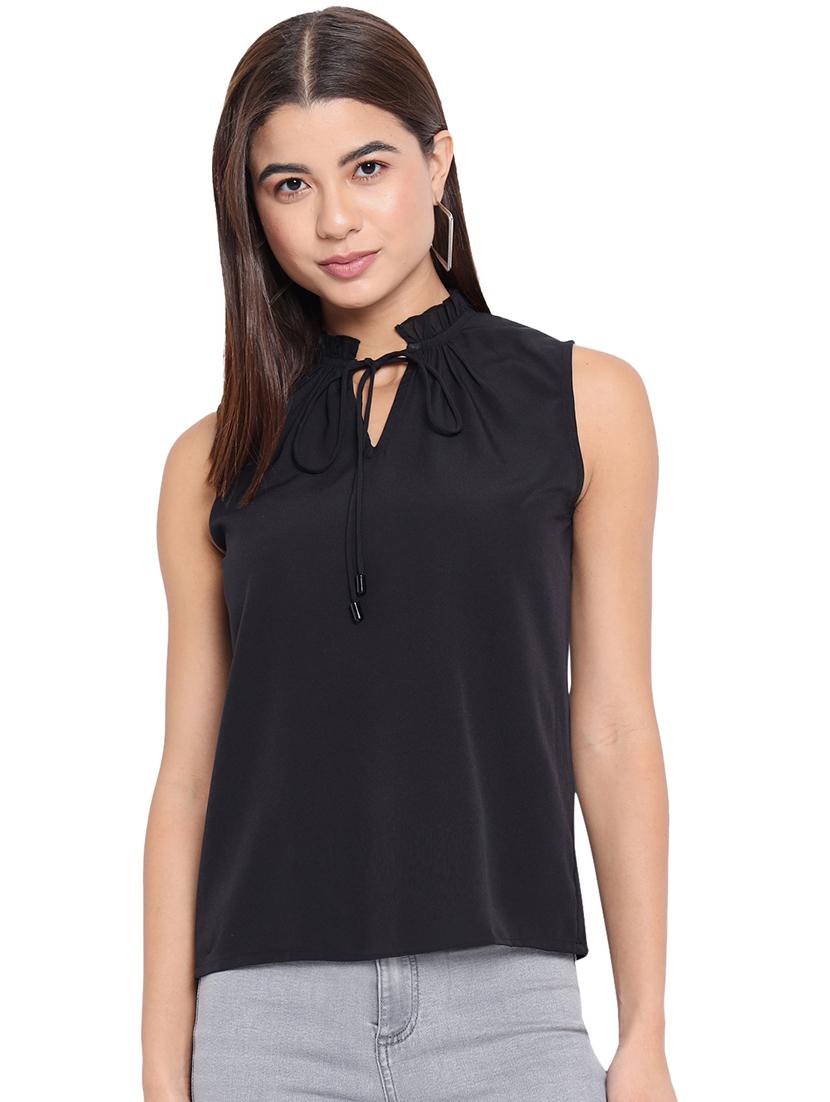 women solid sleeveless tie-up neck regular top - 21898938 -  Zoom Image - 0
