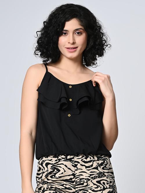 women solid shoulder strap regular top - 21898945 -  Standard Image - 0