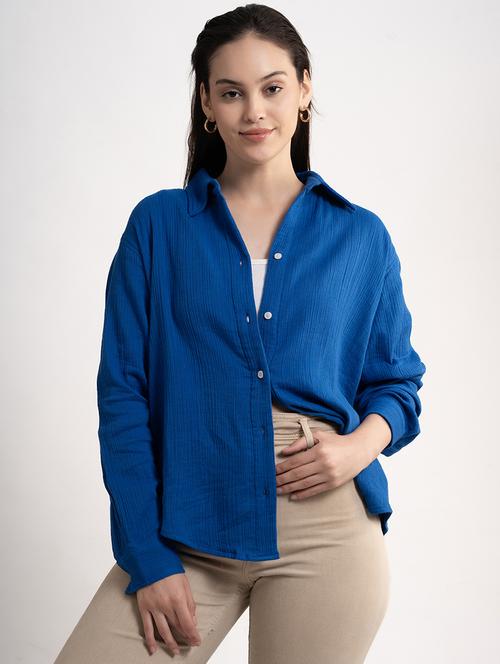 women solid collared oversized shirt - 21899015 -  Standard Image - 0