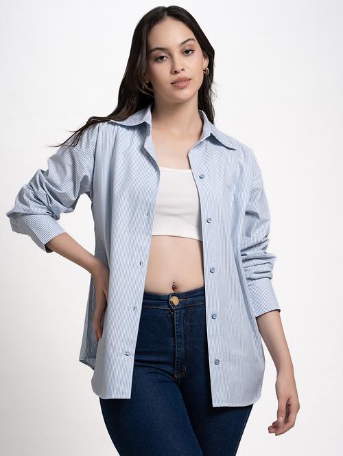 women striped collared oversized shirt - 21899019 -  Standard Image - 0