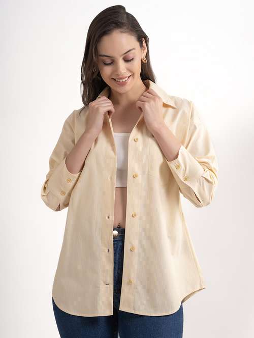 women striped collared oversized shirt - 21899021 -  Standard Image - 0