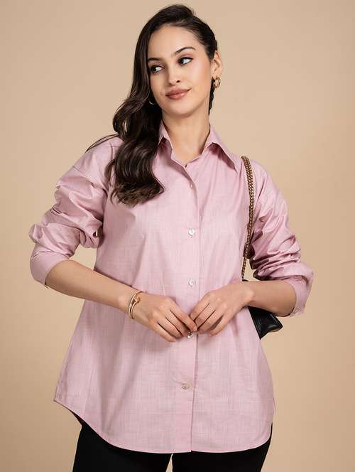women solid collared oversized shirt - 21899022 -  Standard Image - 0