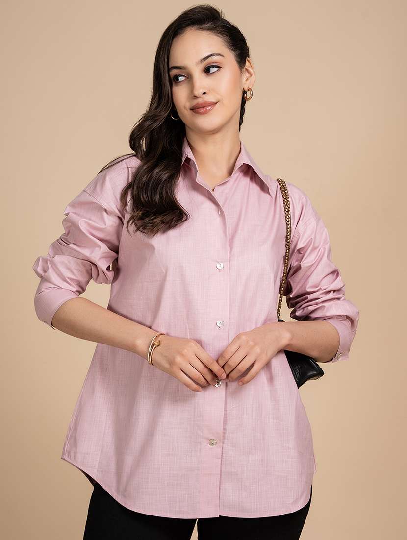 women solid collared oversized shirt - 21899022 -  Zoom Image - 0