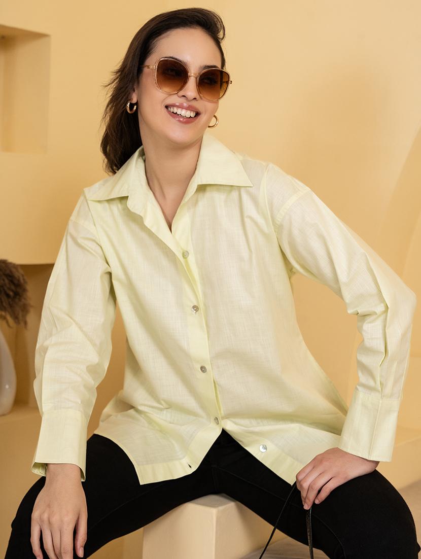 women solid collared oversized shirt