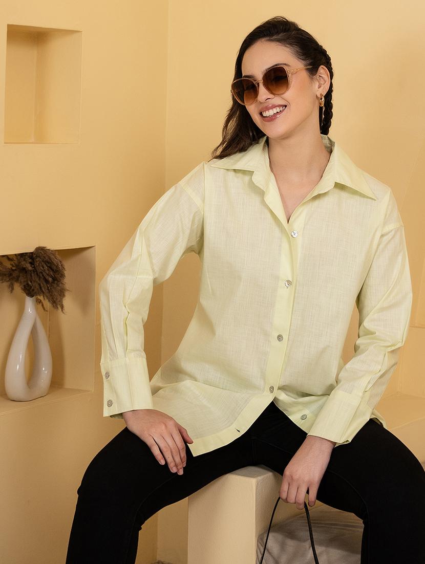 women solid collared oversized shirt - 21899023 - Standard Image - 2