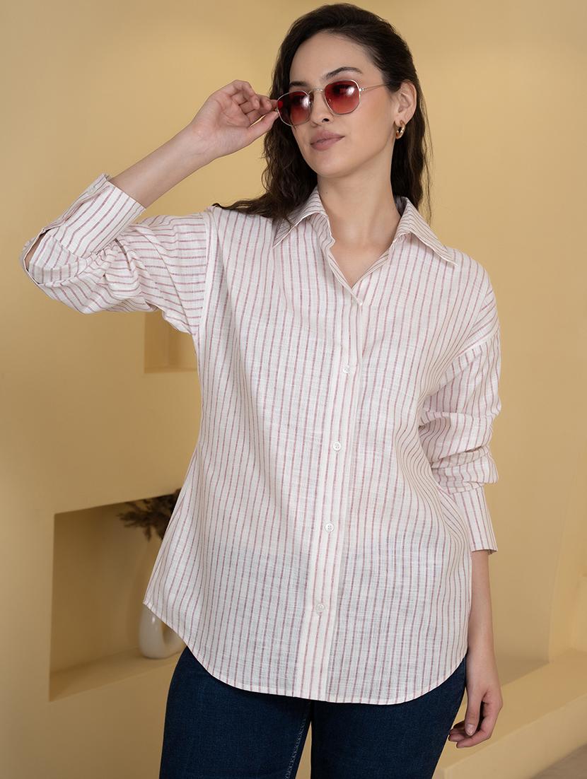 women striped collared oversized shirt - 21899026 -  Zoom Image - 0