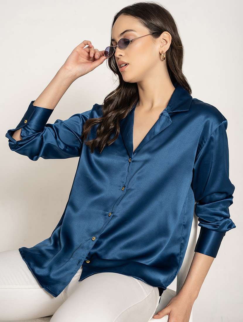 women solid collared oversized shirt