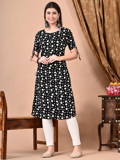 women black printed short sleeve straight kurta - 21899039 -  Standard Image - 0