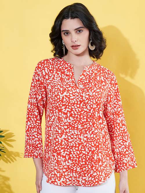 women floral print mandarin neck top