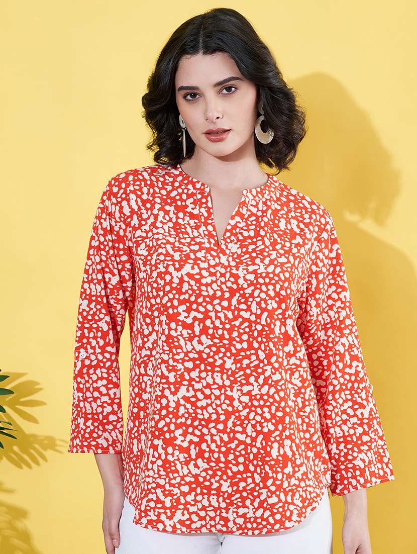 women floral print mandarin neck top