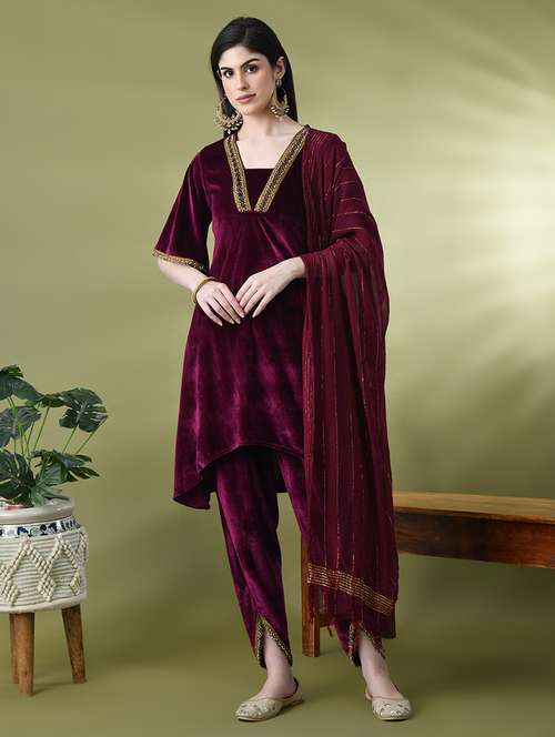 women lace detailed kurta pant with dupatta - 21899131 - Standard Image - 0