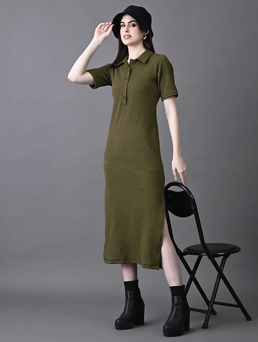 women solid collared sheath dress
