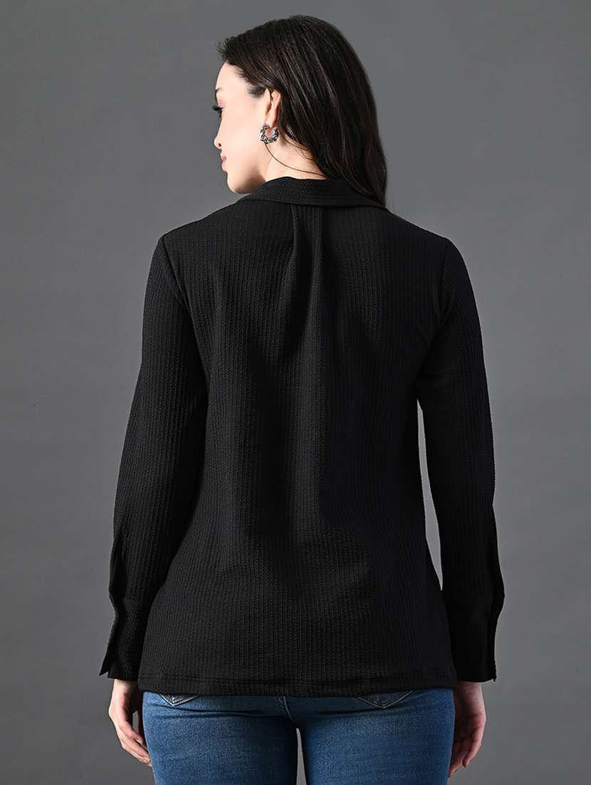 women solid collared long sleeves top - 21899178 - Standard Image - 2
