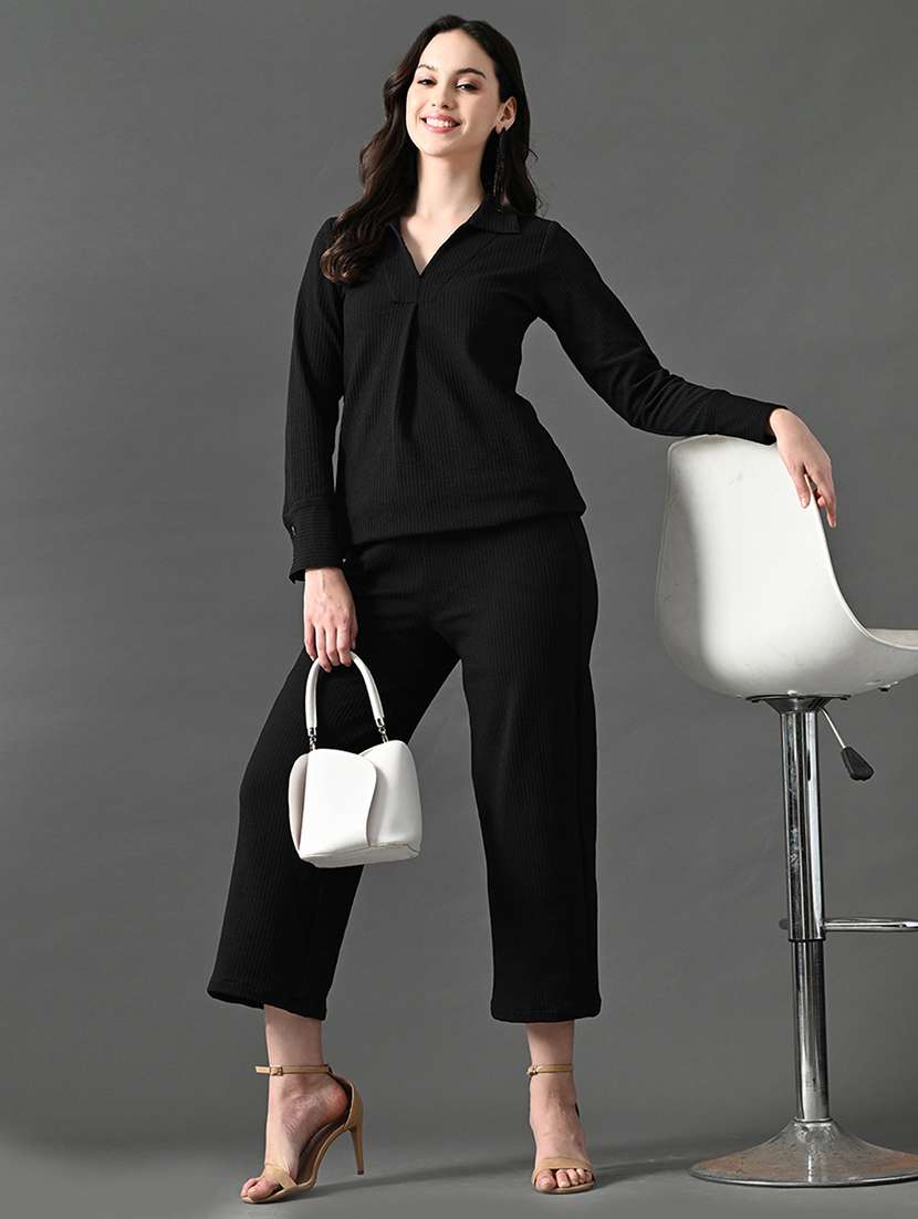 women solid top and trouser co-ord set