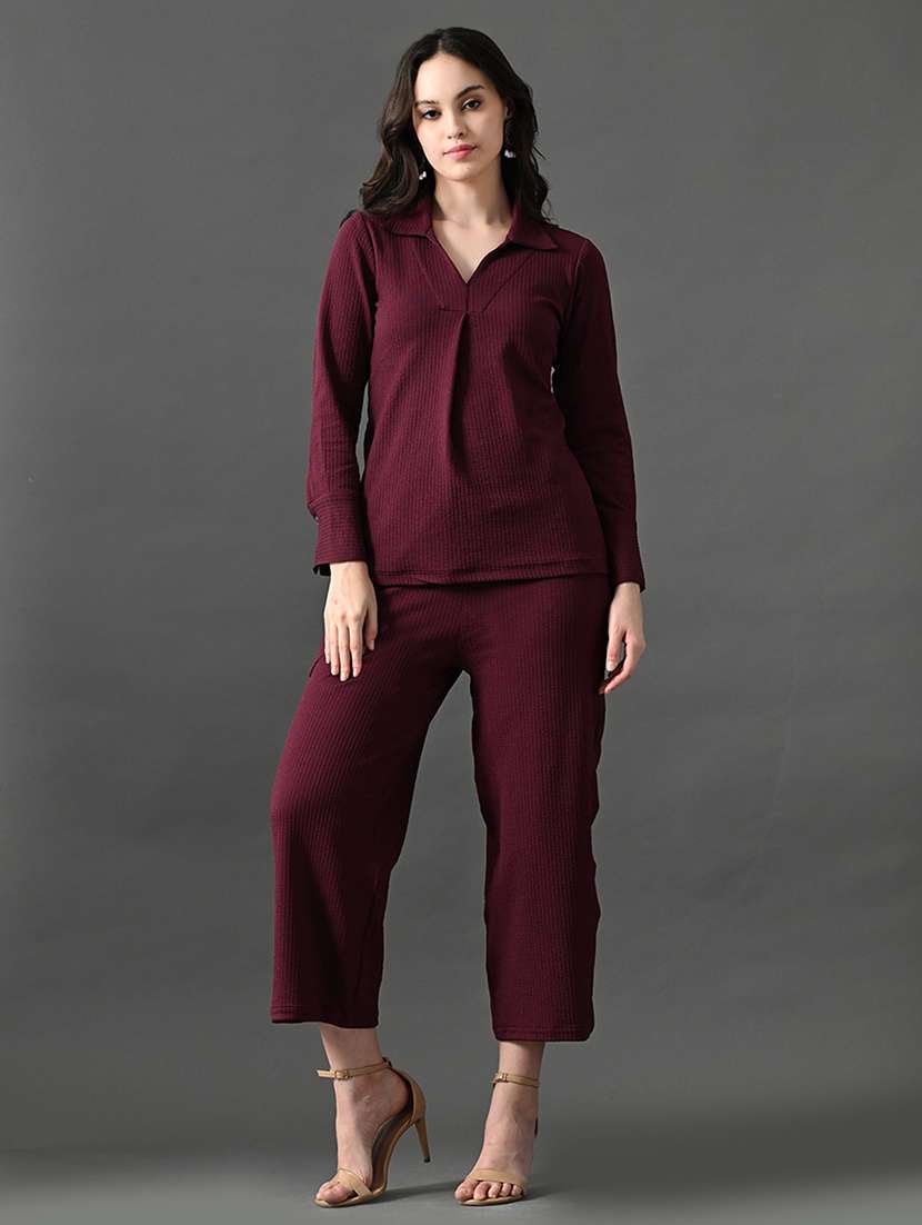 women solid top and trouser co-ord set