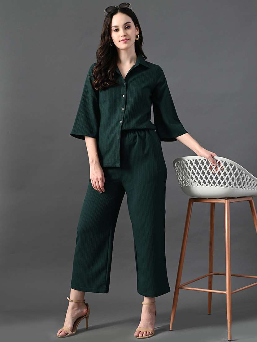 women solid shirt and trouser co-ord set