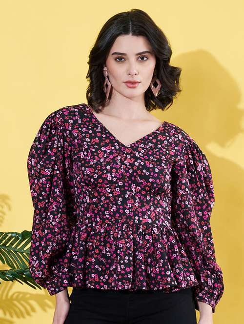 women floral printed puff sleeves peplum top - 21899229 -  Standard Image - 0