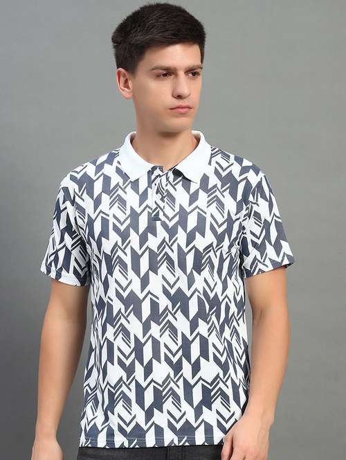 men geometric printed short sleeve polo t-shirt - 21899239 -  Standard Image - 0