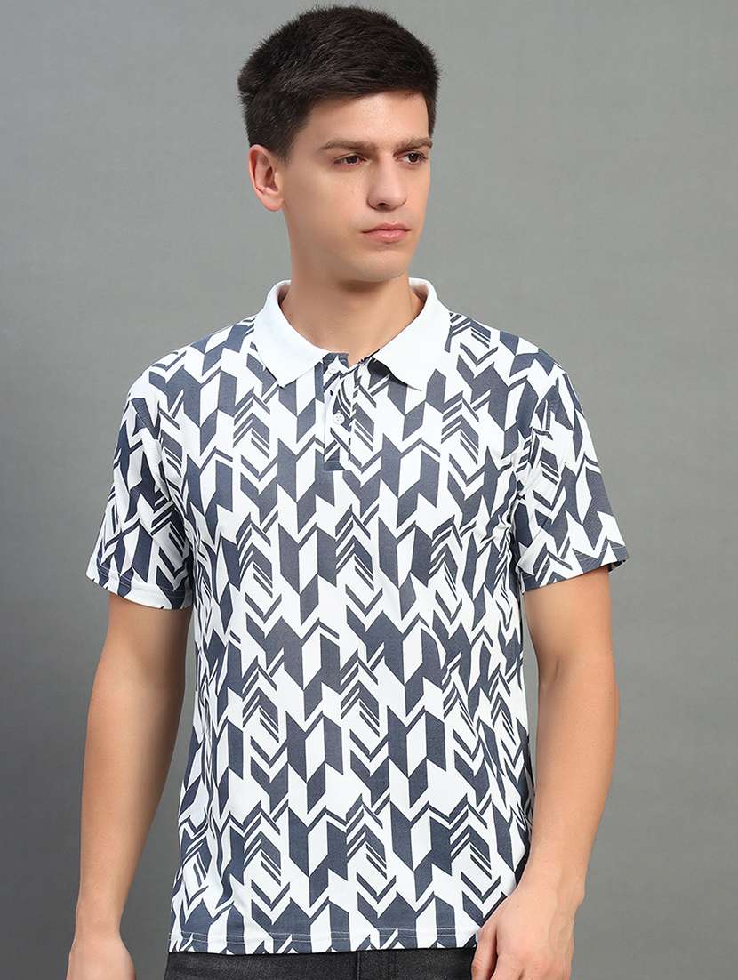 men geometric printed short sleeve polo t-shirt - 21899239 -  Zoom Image - 0