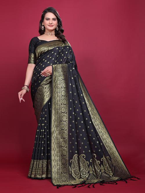 women black banarasi saree with blouse - 21899286 -  Standard Image - 0