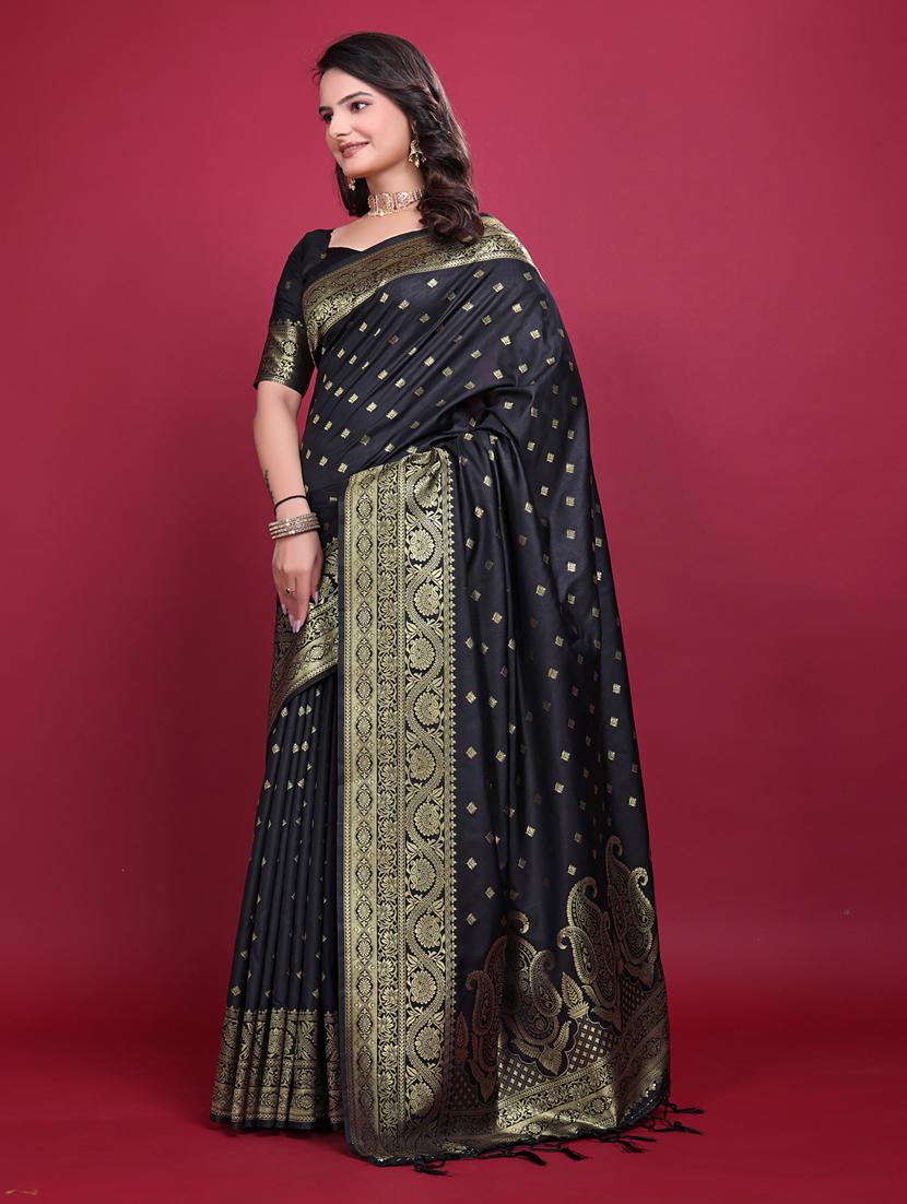 women black banarasi saree with blouse - 21899286 - Standard Image - 2