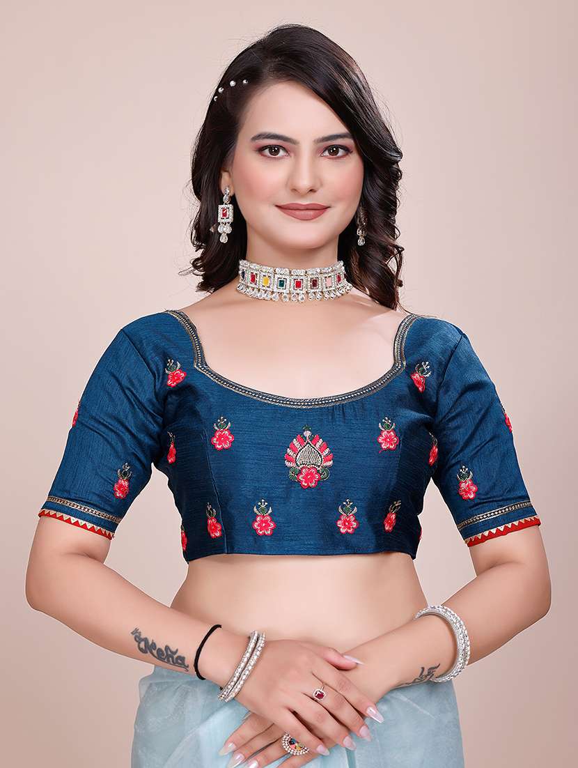 women light blue embroidered saree with blouse - 21899290 -  Standard Image - 7