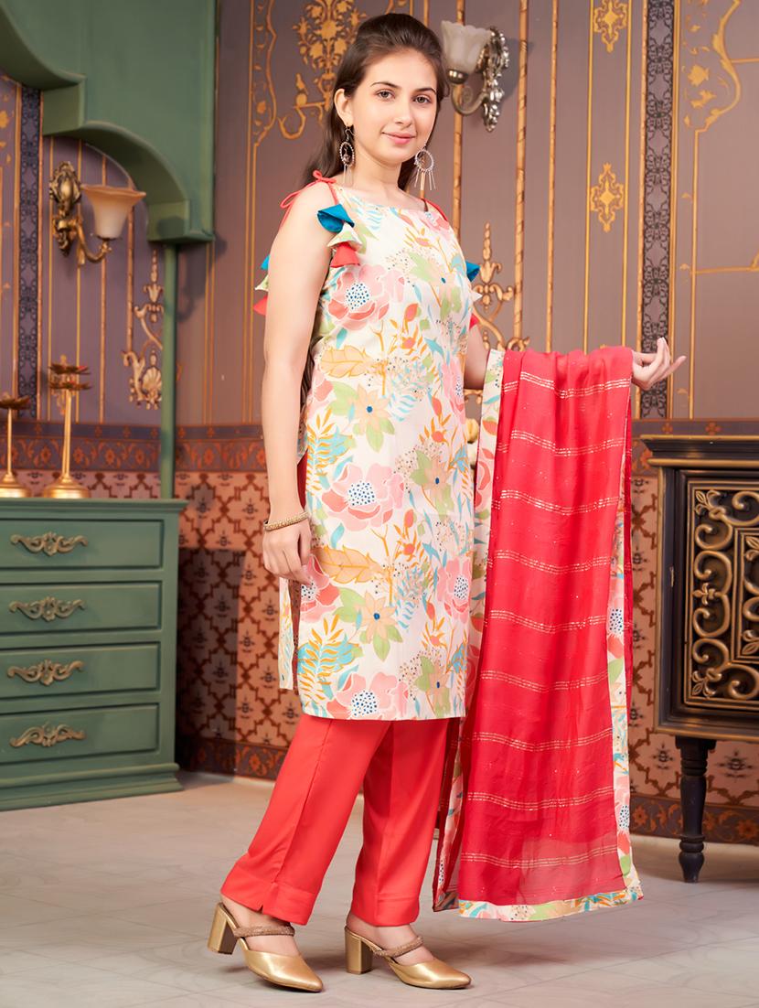 girls printed kurta and pant with dupatta - 21900959 - Standard Image - 2