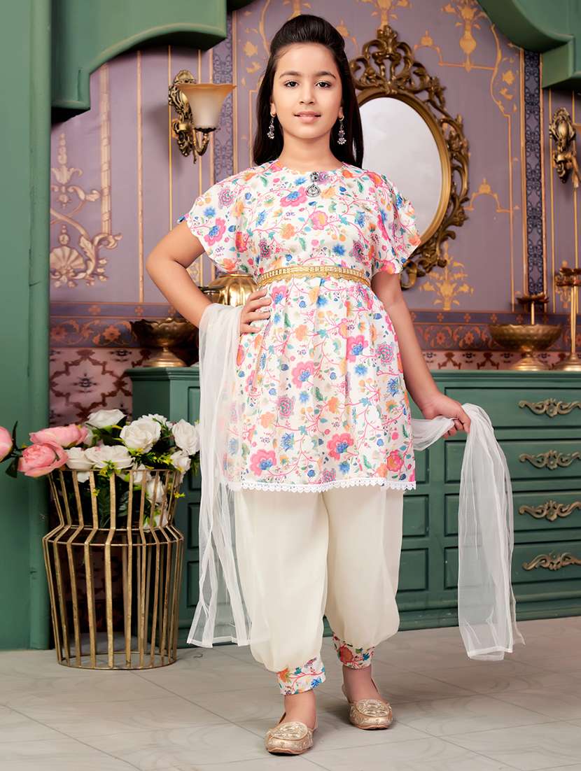 girls floral printed kurta and patiyala with dupatta  