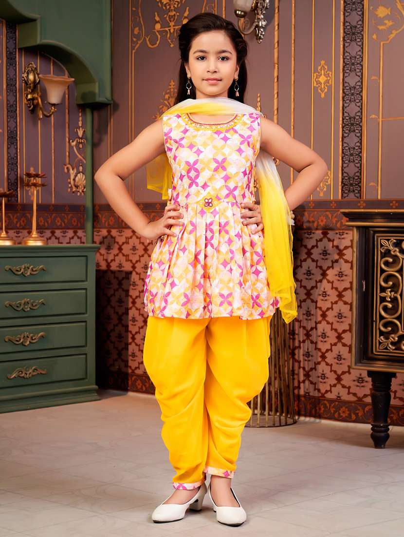 girls printed kurta and dhoti with dupatta  