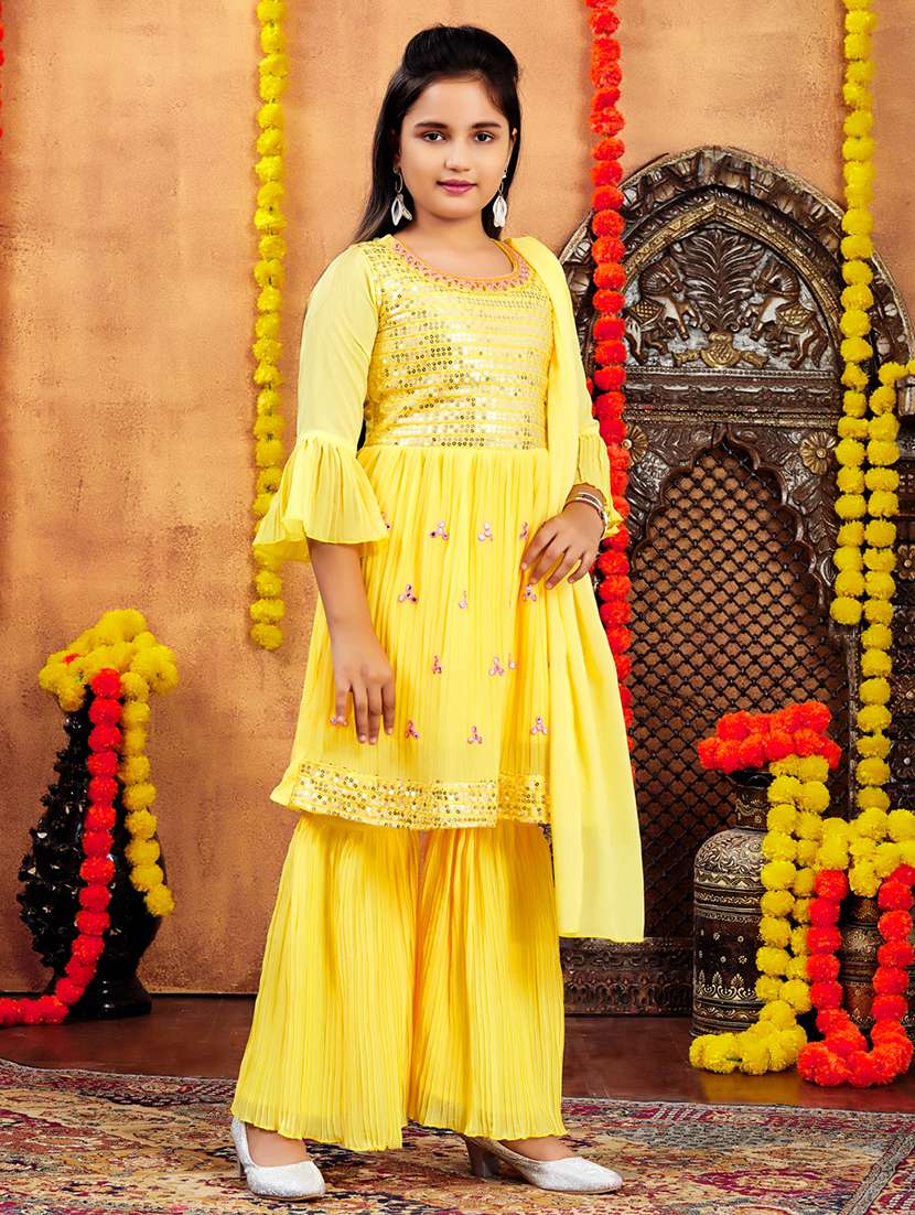 girls embellished kurta and sharara with dupatta   - 21900987 -  Standard Image - 2