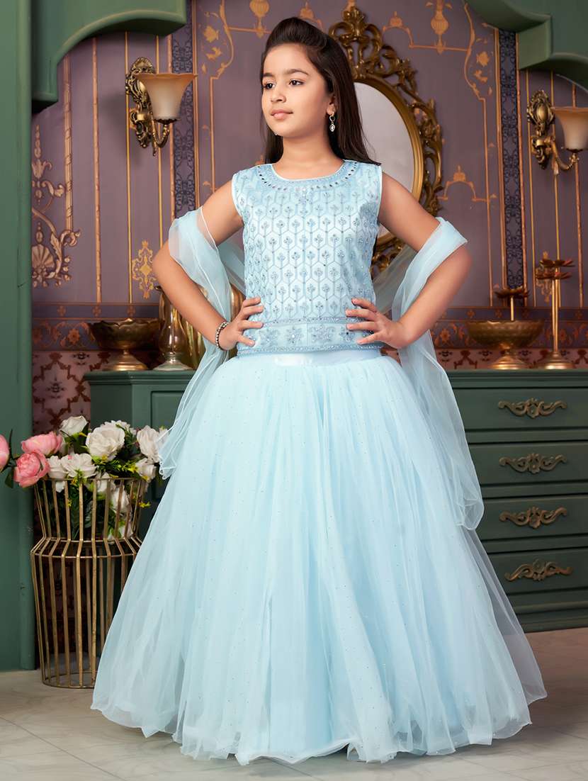 girls embellished sleeveless lehenga choli with dupatta