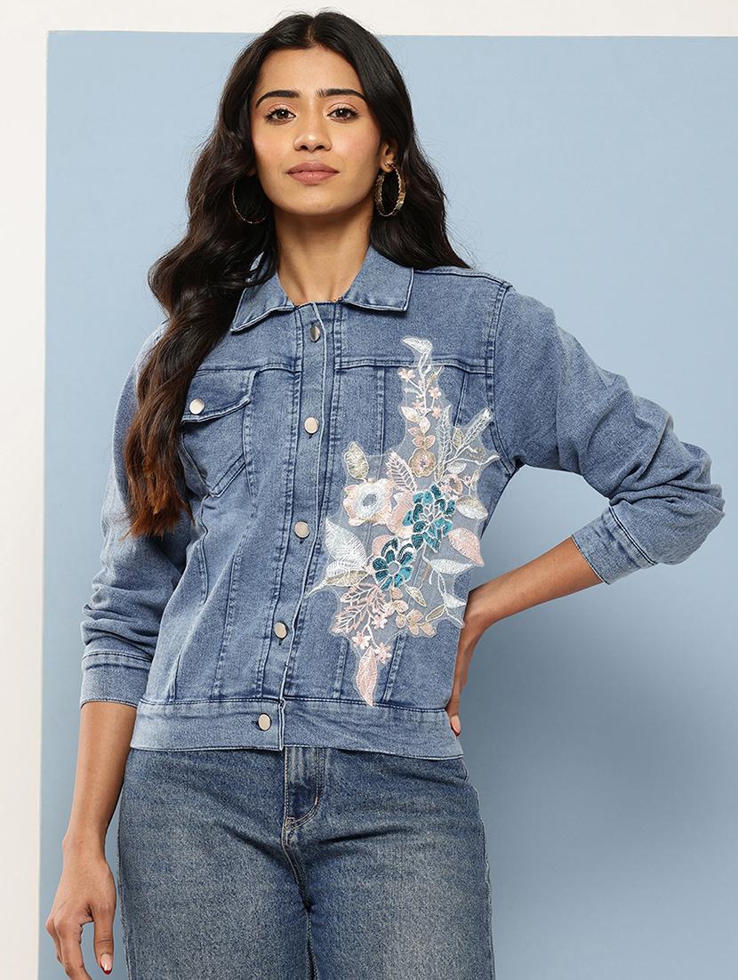 women embroidered long sleeves denim jacket - 21901182 -  Zoom Image - 0