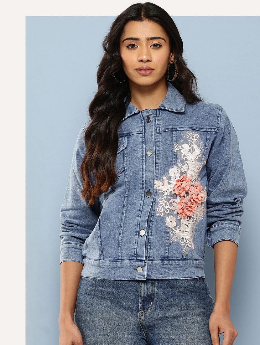 women embroidered long sleeves denim jacket - 21901183 - Zoom Image - 0
