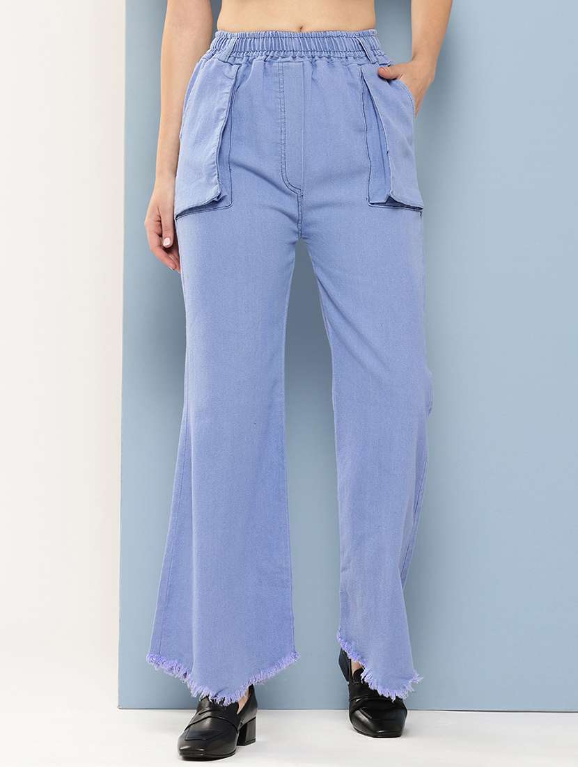 women solid high rise wide leg trouser