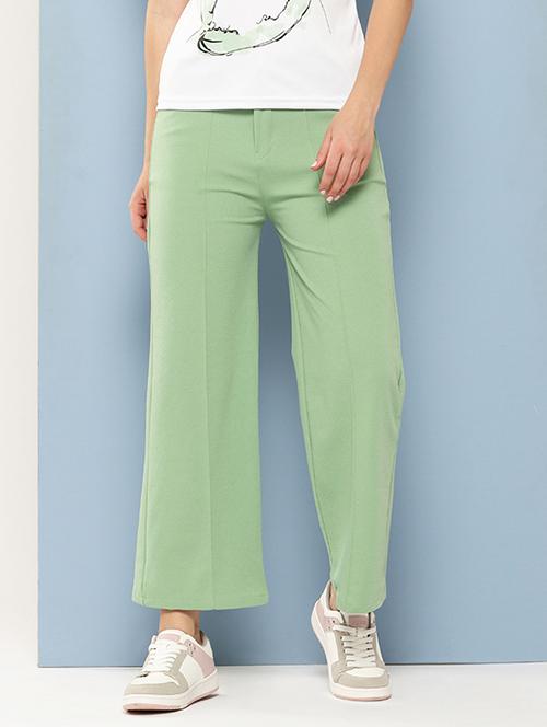 women solid mid rise straight utrouser - 21901230 - Standard Image - 0