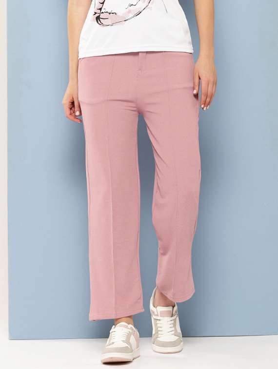 women solid mid rise straight trouser