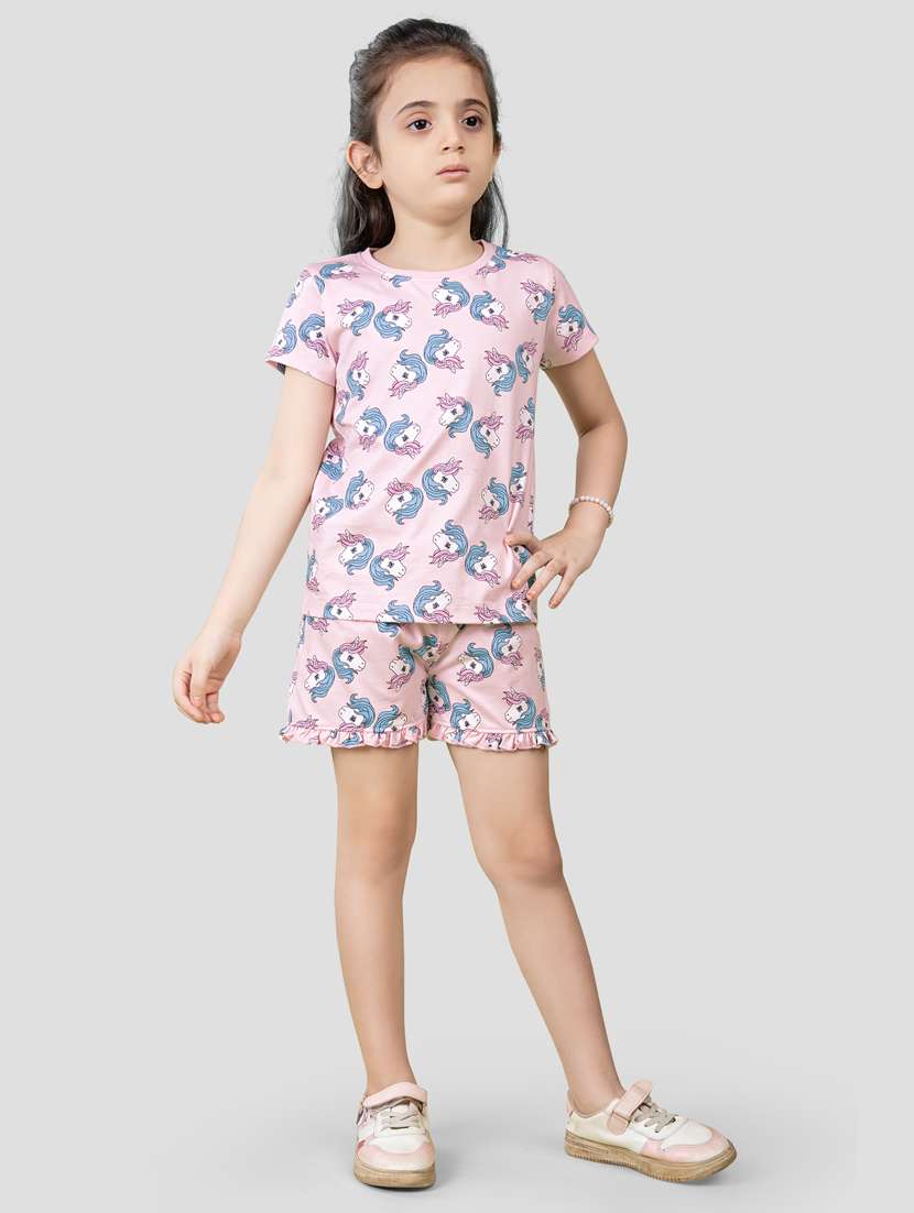 girls printed round neck co-ords set