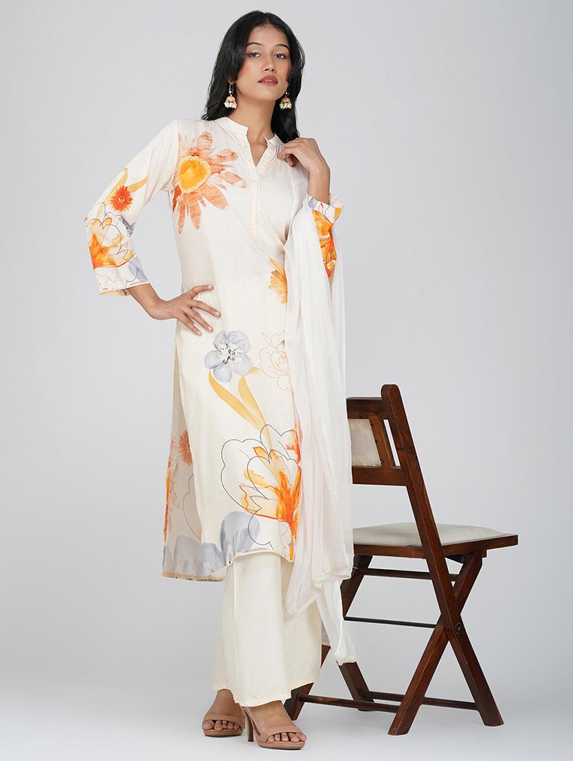 women three quarter sleeve kurta palazzo with dupatta set - 21901364 -  Zoom Image - 0