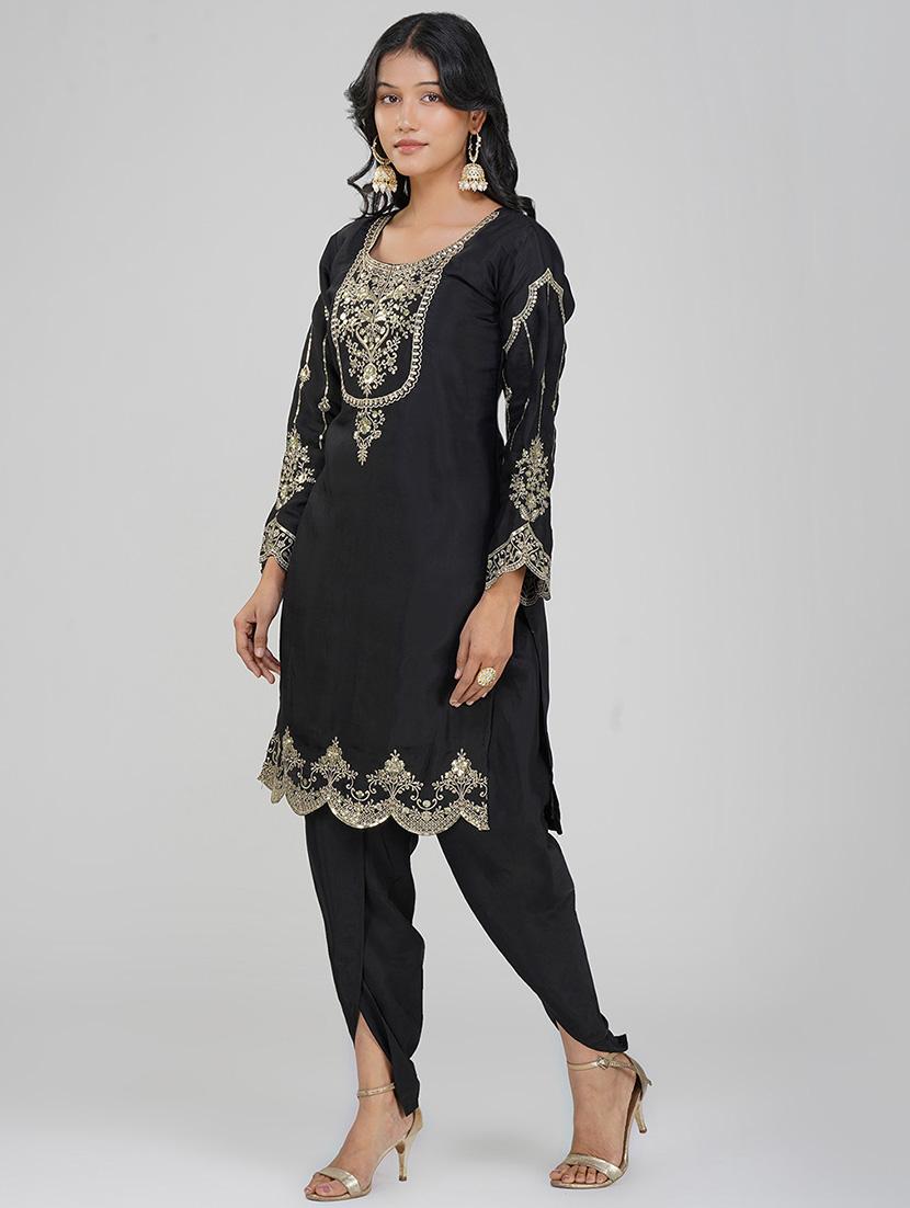 women black long sleeve dhoti kurta with dupatta set - 21901366 - Standard Image - 2
