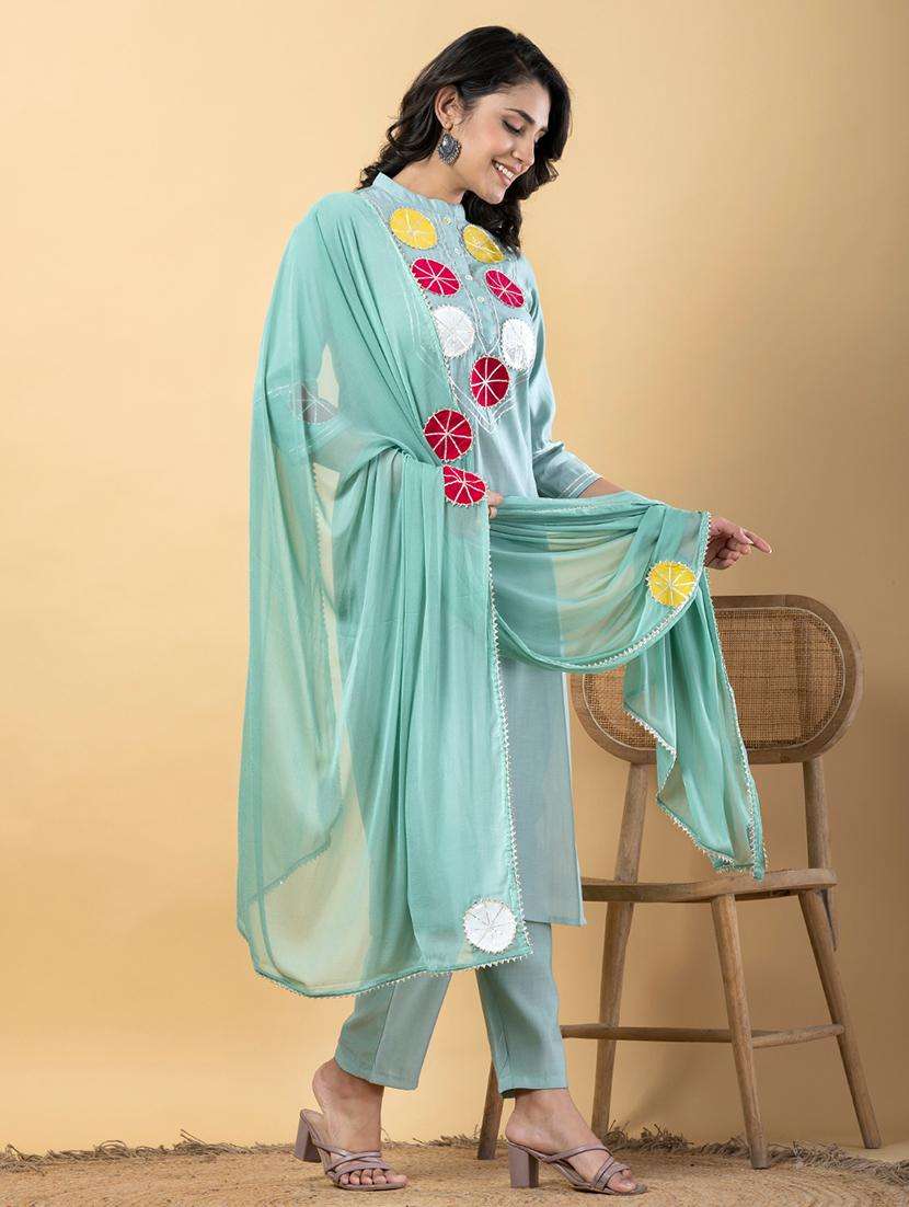 women three quarter sleeve kurta pant with dupatta set - 21901536 -  Standard Image - 2