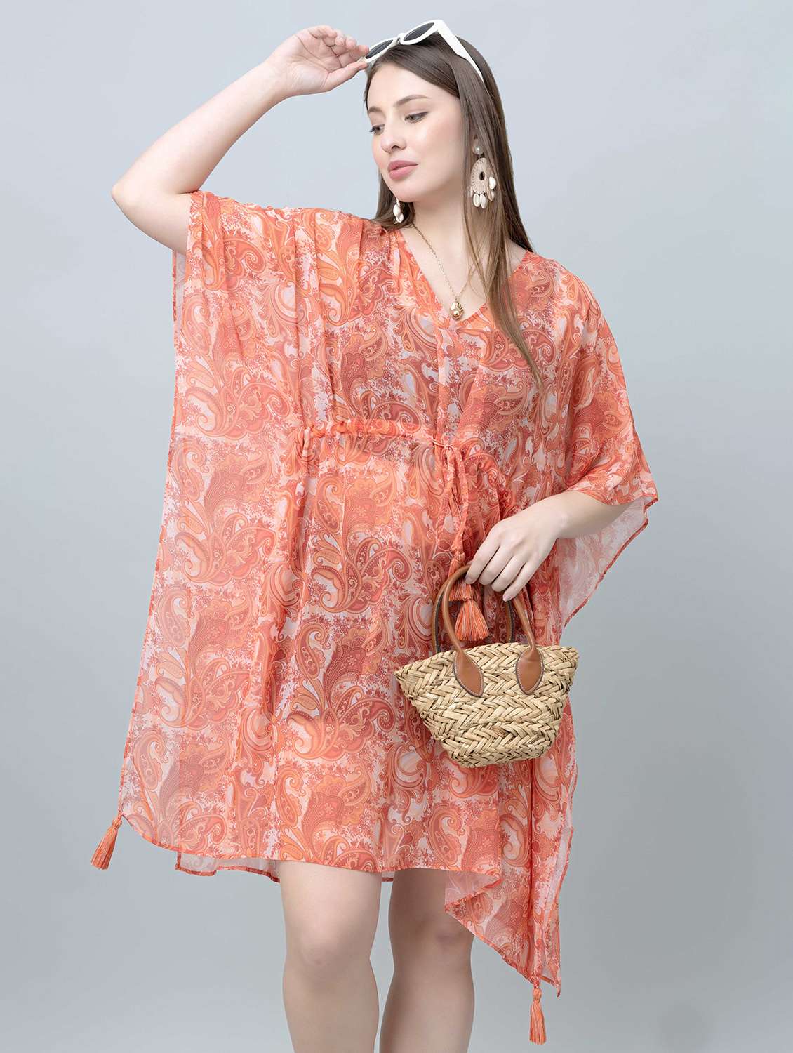 women printed kimono sleeves kaftan dress