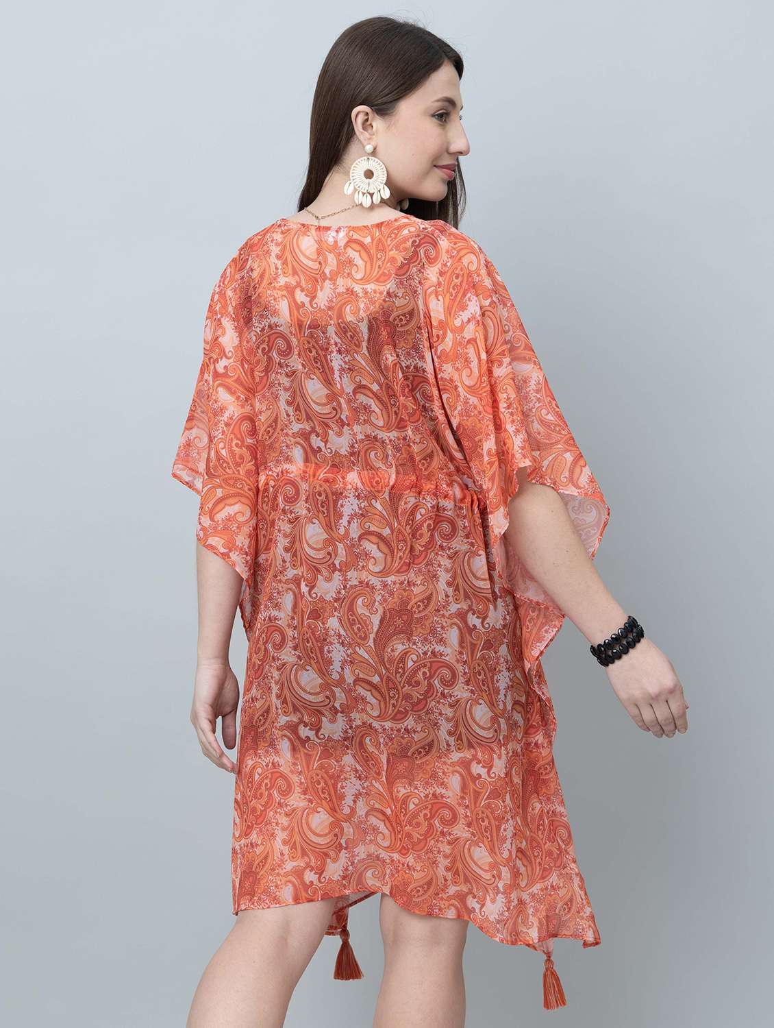Women Printed Kimono Sleeves Kaftan Dress