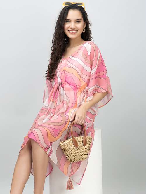 women printed kimono sleeves kaftan dress - 21901585 - Standard Image - 0