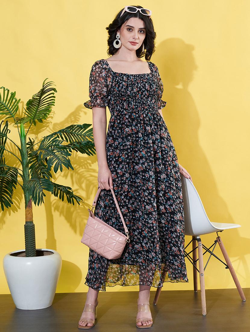 women floral printed puff sleeves fit& flared dress - 21901592 -  Zoom Image - 0